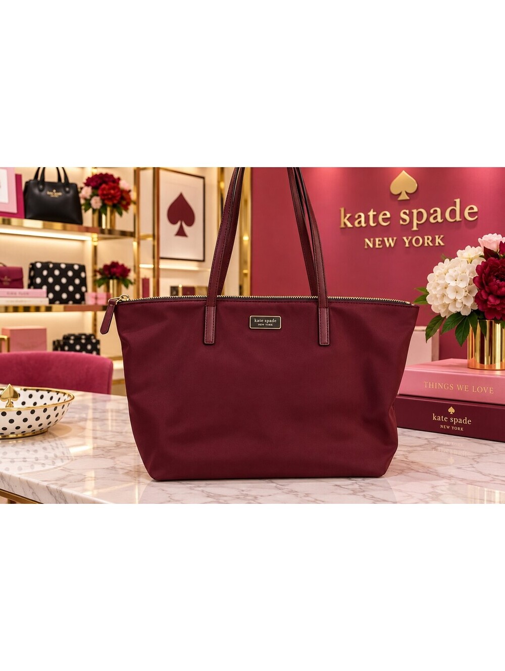 Kate Spade | Burgundy Nylon Zip Tote